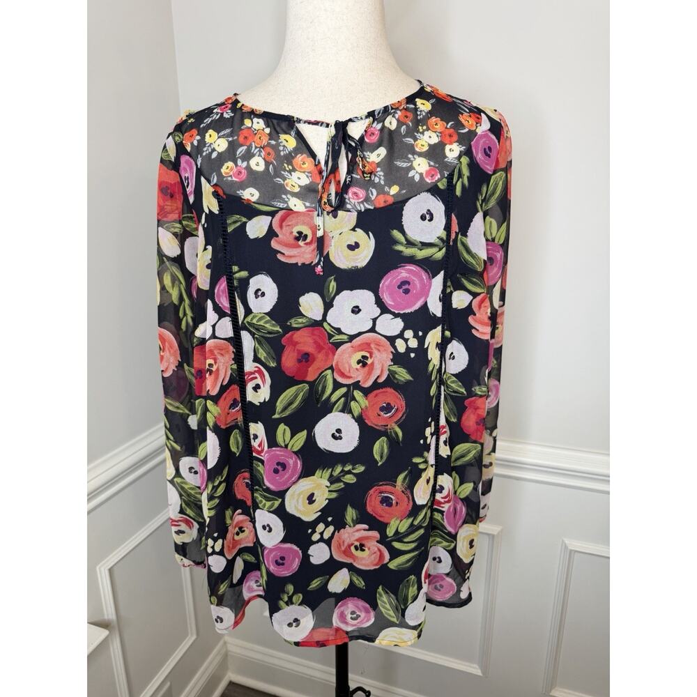 Lane Bryant Long Sleeve Blouse Size 20 Black With Multicolor Flowers Lined